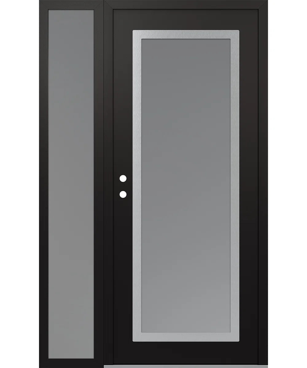 C1 Panel Silver Steel Black/White With Sidelite Prehung Front Entry Door